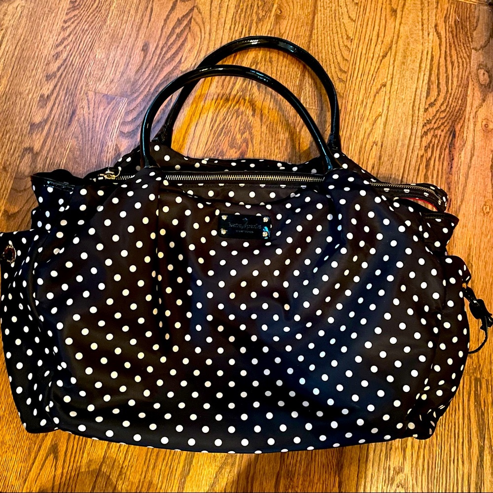 Kate Spade baby Bag/ Diaper Bag Black with cream polka dots